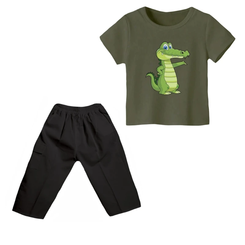 ست تی شرت و شلوارک پسرانه مدل تمساح کد ۲