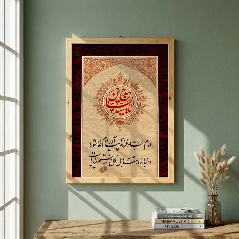 تابلو طرح شهادت امام سجاد (ع) مدل G14339 فریم کرم روشن