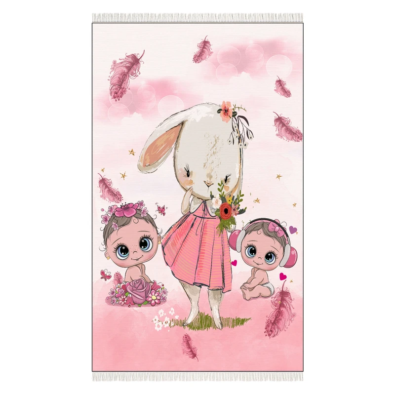 فرش پارچه‌ای مدل کودک طرح خرگوش کد 1547-1