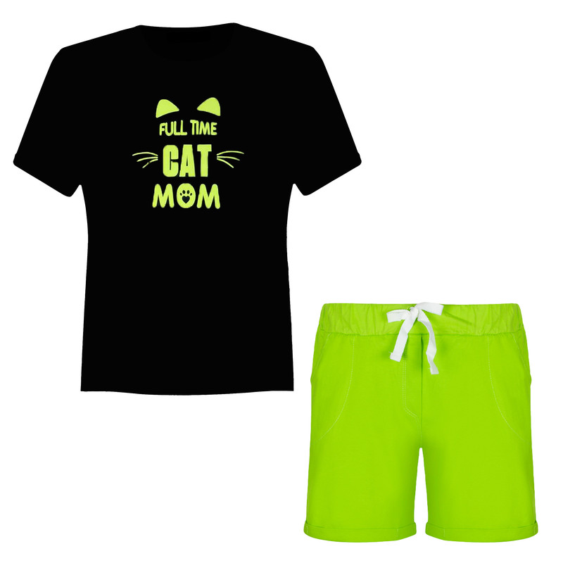 ست تی شرت و شلوارک زنانه مدل گربه کد CS