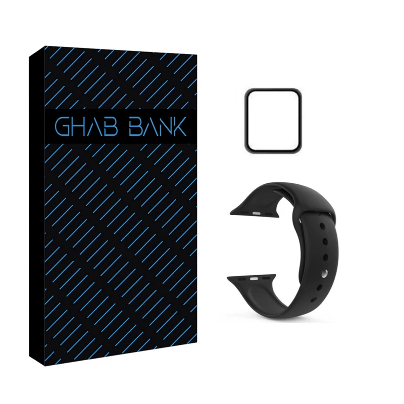 بند سیلیکونی قاب بانک مدل silicon مناسب برای اپل واچ سری 8 سایز 45 میلی متری به همراه محافظ صفحه نمایش 