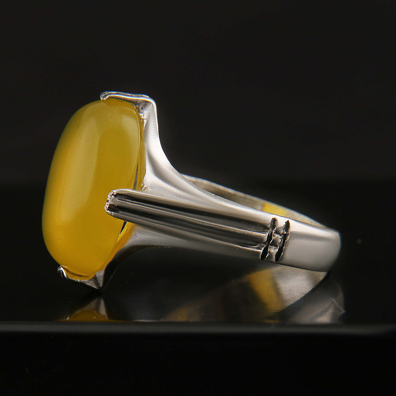 انگشتر نقره مردانه بازرگانی میلادی مدل سنگ عقیق شرف الشمس رکاب سیلندری سیاه قلم کد AM_2915