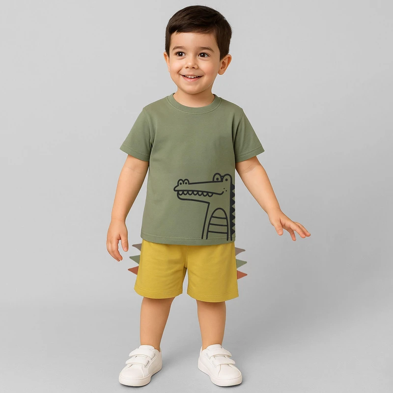 ست تی شرت آستین کوتاه و شلوارک راحتی پسرانه مون‌سا مدل 139093-1