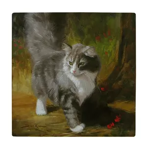 کاشی کارنیلا طرح نقاشی گربه مدل لوحی کد klh2062