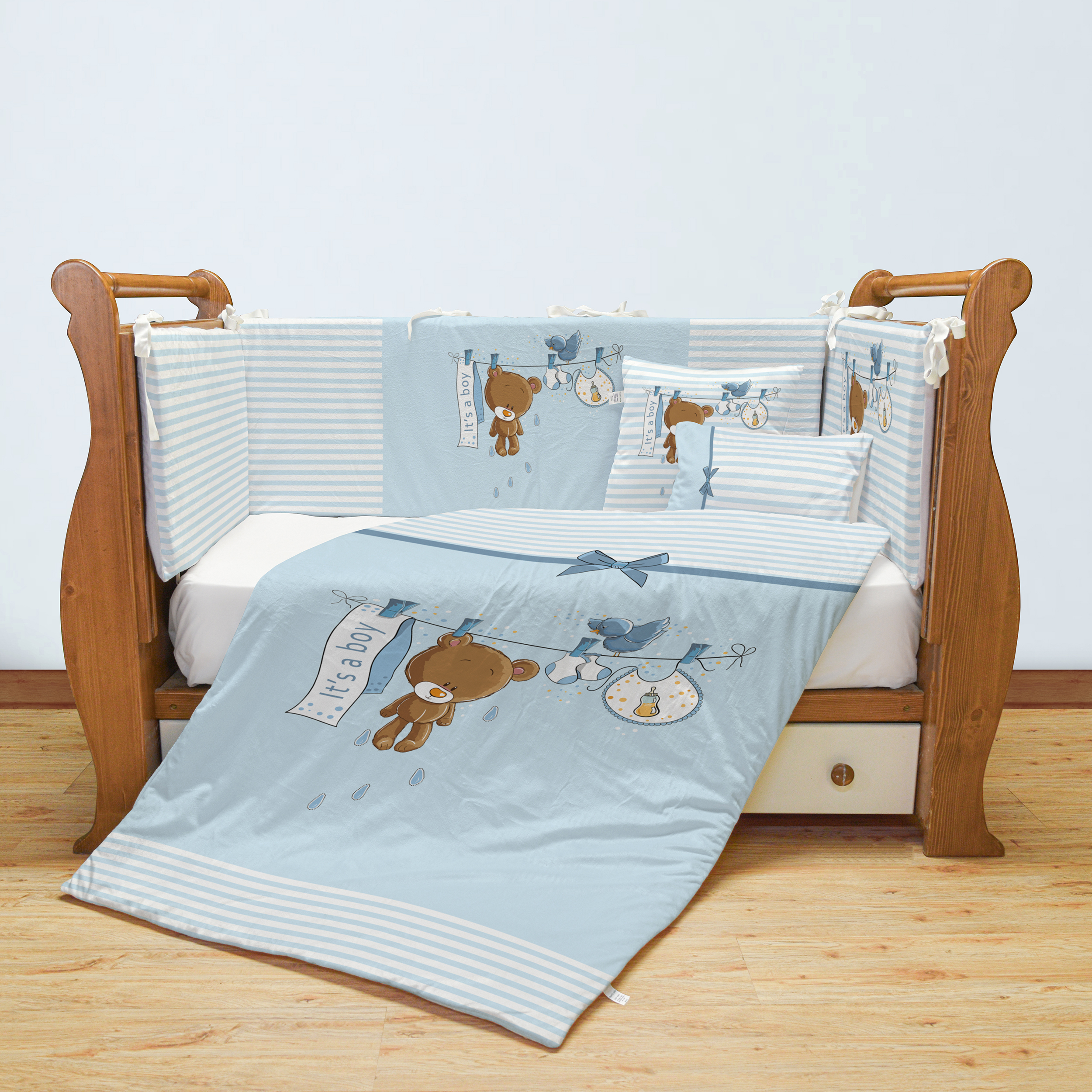 سرویس روتختی 7 تکه کودک مامزکیوتی مدل خرس بندرخت آبی SK39