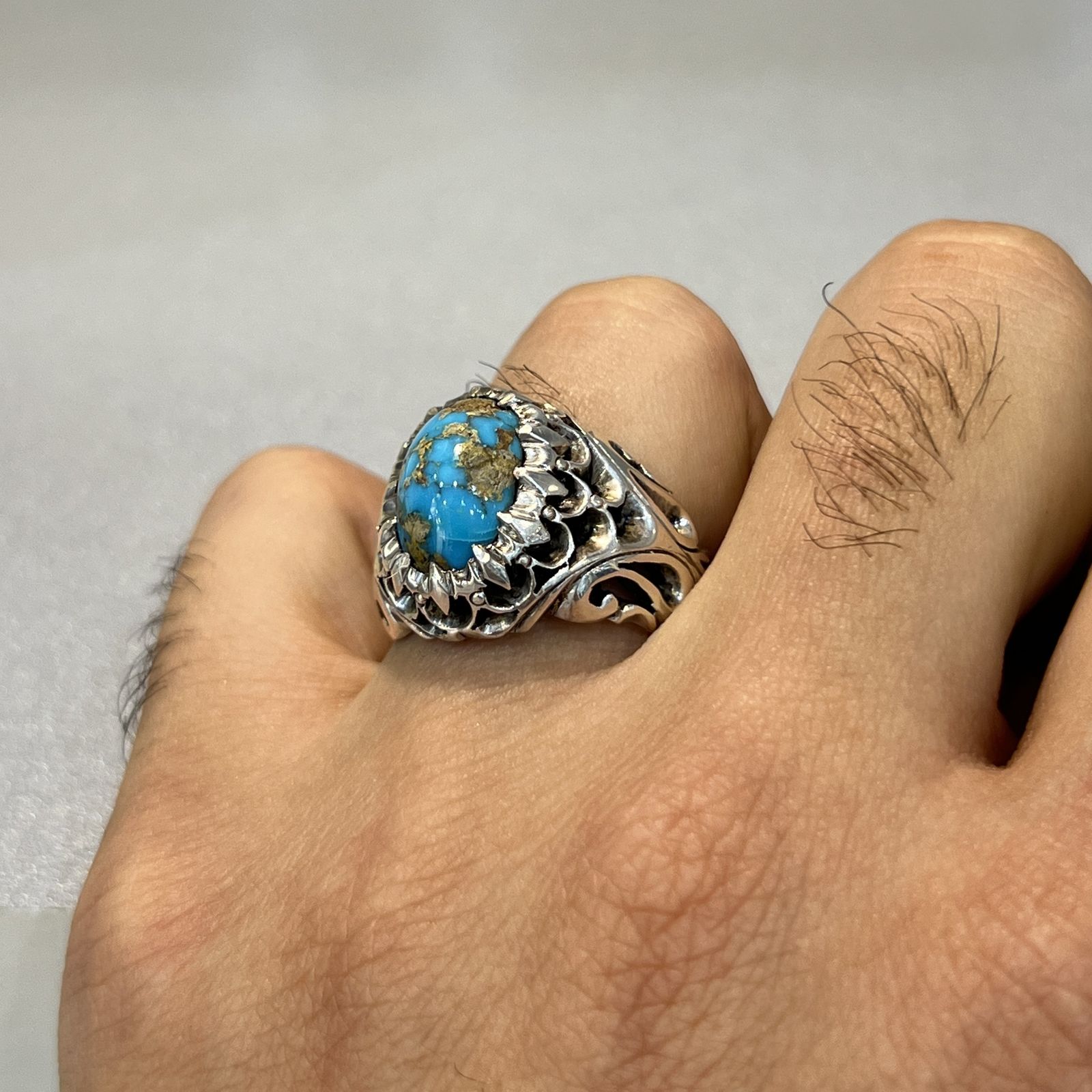 انگشتر نقره مردانه مدل اسپرت با نگین فیروزه نیشابوری 317 -  - 7