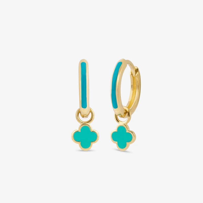 گوشواره حلقه‌ای طلا 18 عیار زنانه با طرح ونکلیف آرپلز گلدم مدل E253001