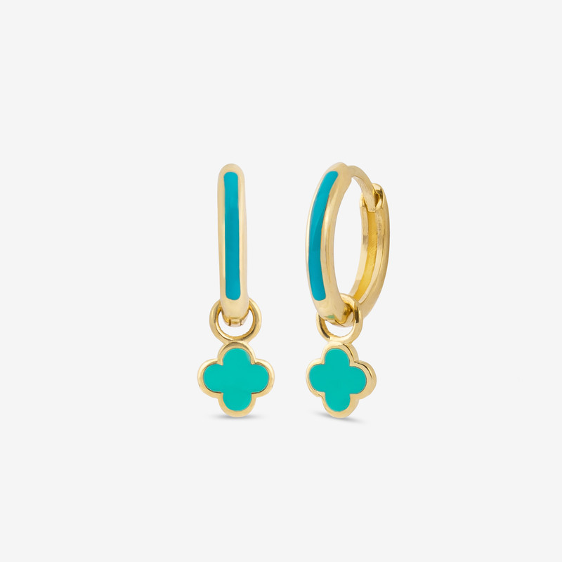 گوشواره حلقه‌ای طلا 18 عیار زنانه با طرح ونکلیف آرپلز گلدم مدل E253001