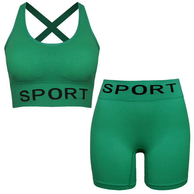 ست نیم تنه و شلوارک ورزشی زنانه ماییلدا مدل بدون فنر پددار کد 4485 رنگ سبز