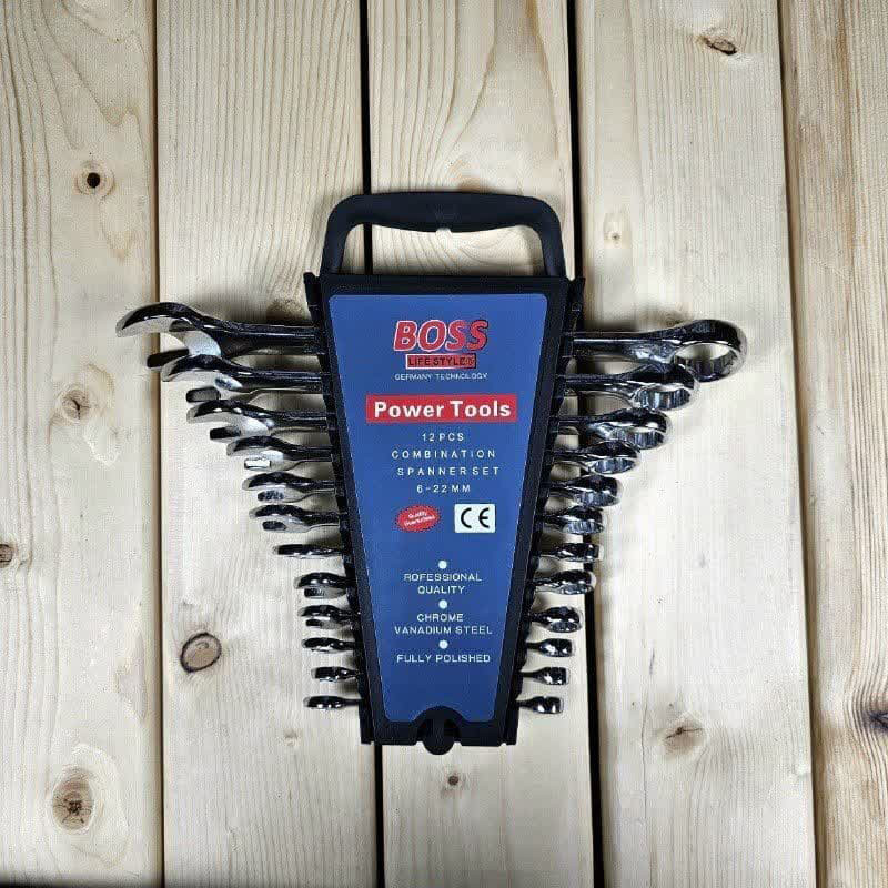 آچار یکسر تخت یکسر رینگی باس مدل combination-spanerset مجموعه 12 عددی