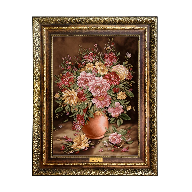 تابلو فرش ماشینی نقش نگار رضوی طرح گل کد 2081KH