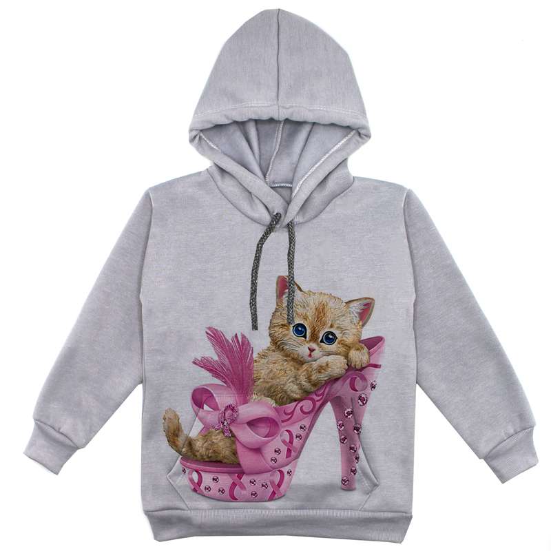 هودی دخترانه مدل گربه و کتونی F78 رنگ طوسی