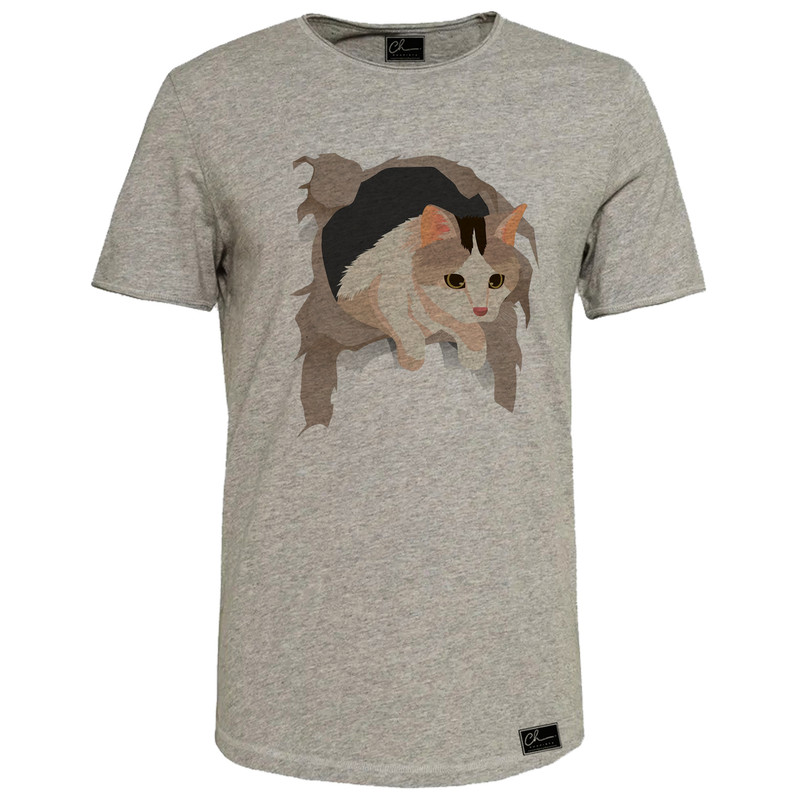 تیشرت آستین کوتاه مردانه مدل CAT کد J237 رنگ طوسی