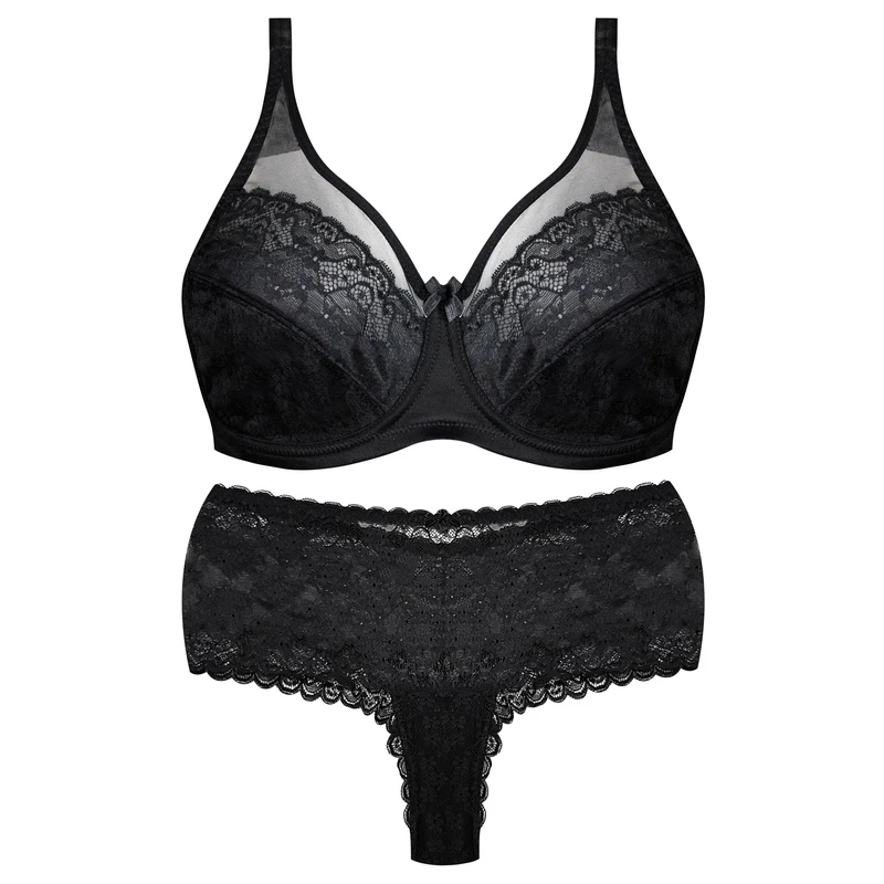 ست شورت و سوتین زنانه شاندرمن مدل فنردار گیپور گلدار کد 5080-2464-04