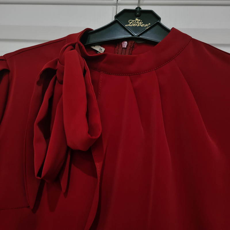 بلوز آستین بلند زنانه مدل کرپ حریر یقه گره ای کد ۲