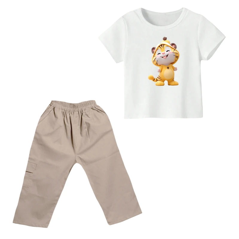 ست تی شرت و شلوارک پسرانه مدل ببر کد ۲۱