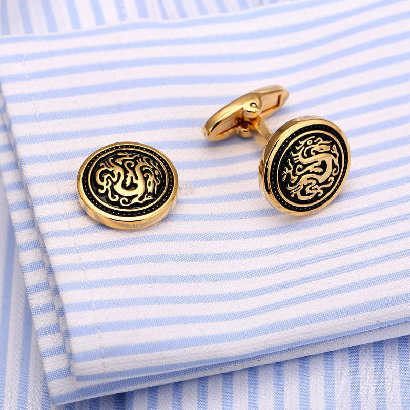 دکمه سردست مردانه زرکات طرح اژدها مدل C177 دکمه سردست مردانه زرکات طرح اژدها مدل C177