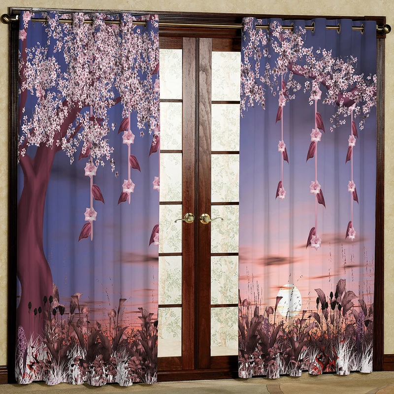 پرده مدل درخت آویز شکوفه هازان پانچی کد 2593 سایز 140x200 سانتی متر