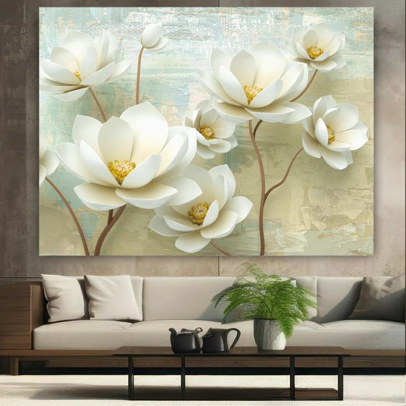 پوستر پارچه ای طرح مخمل گل مدل سفید کد FP105797