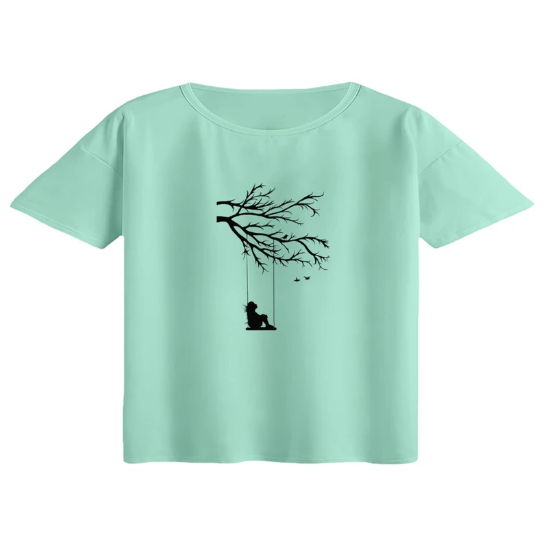 کراپ تی‌شرت آستین کوتاه زنانه مدل دخترک و تاب کد 2