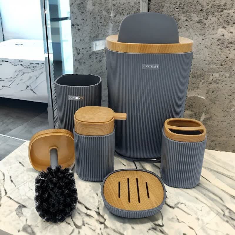 ست سرویس بهداشتی 6 پارچه کنتراست مدل روما شیاردار چوب