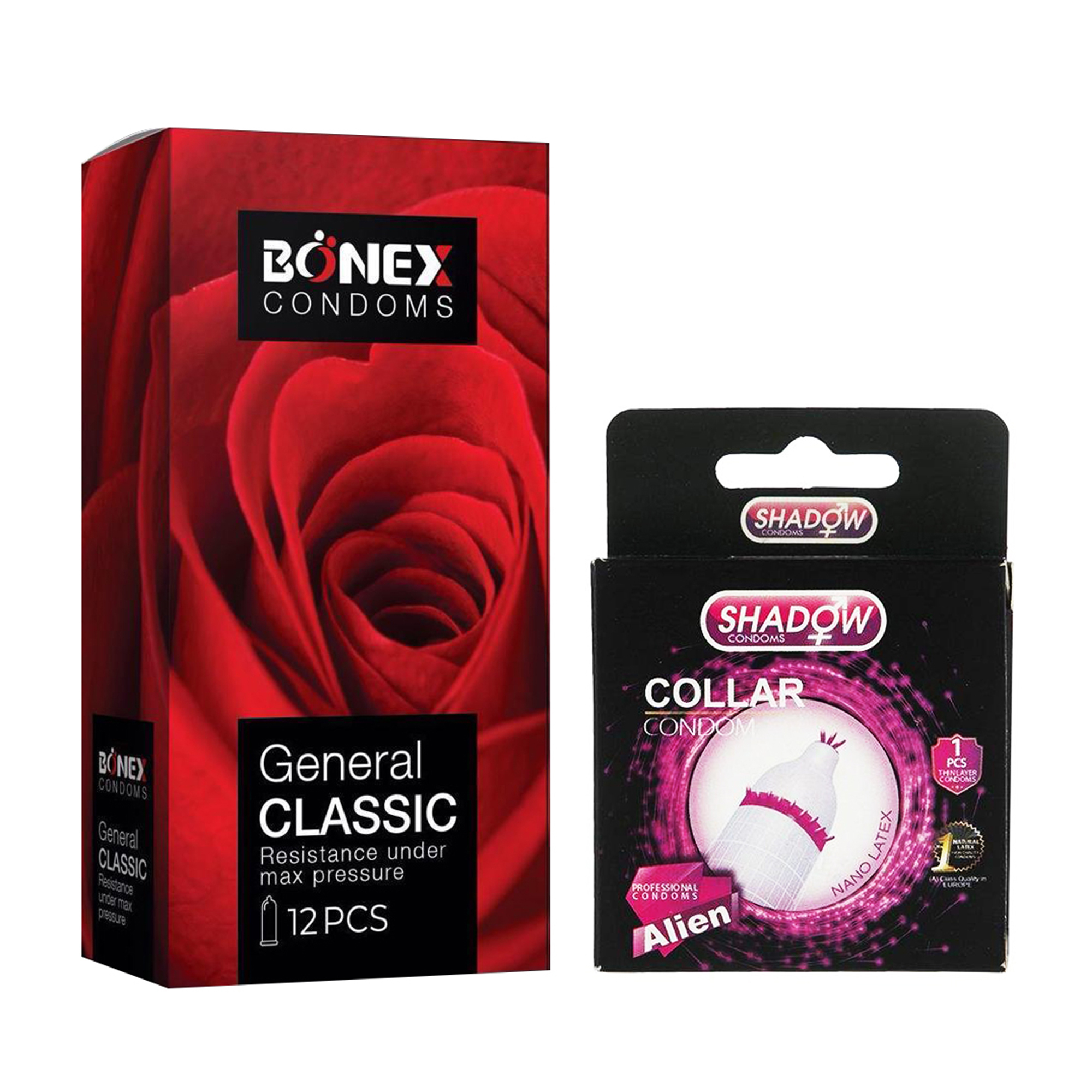 کاندوم بونکس مدل General Classic بسته 12 عددی به همراه کاندوم شادو مدل Collar