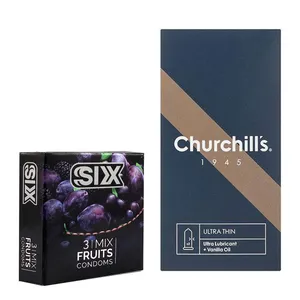 کاندوم چرچیلز مدل Ultra Thin بسته 12 عددی به همراه کاندوم سیکس مدل میوه ای بسته 3 عددی 