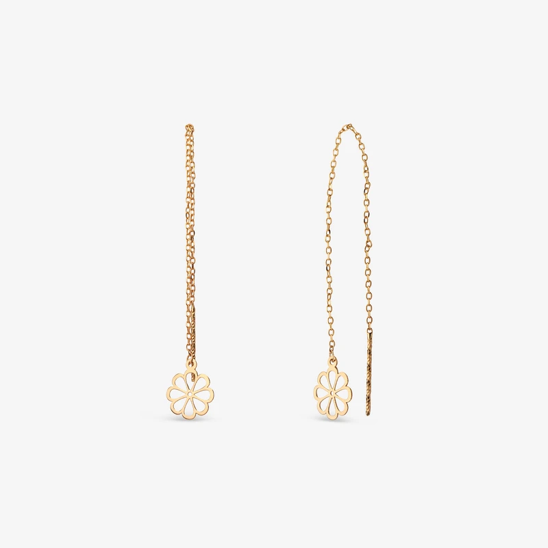 گوشواره بخیه‌ای طلا 18 عیار زنانه نیکان گلد مدل گل 124