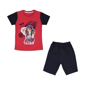 ست تی شرت و شلوارک دخترانه مدل دختر کد 3594