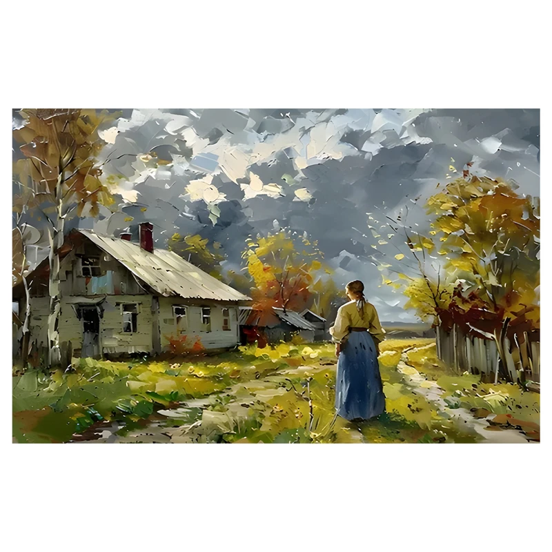 فرش پارچه‌ای مدل فرشینه طرح کلبه قدیمی کد AR3059515