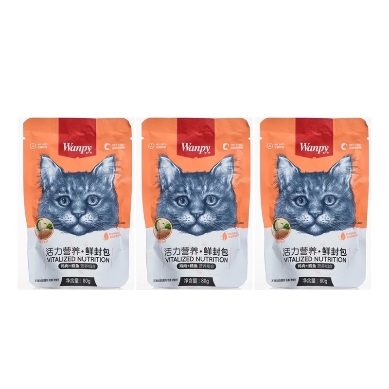 پوچ گربه ونپی مدل مرغ و ماهی کاد 240 گرم بسته 3 عددی 