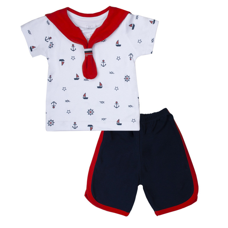 ست تی شرت و شلوارک نوزادی آدمک مدل ملوانی کد 169900رنگ قرمز