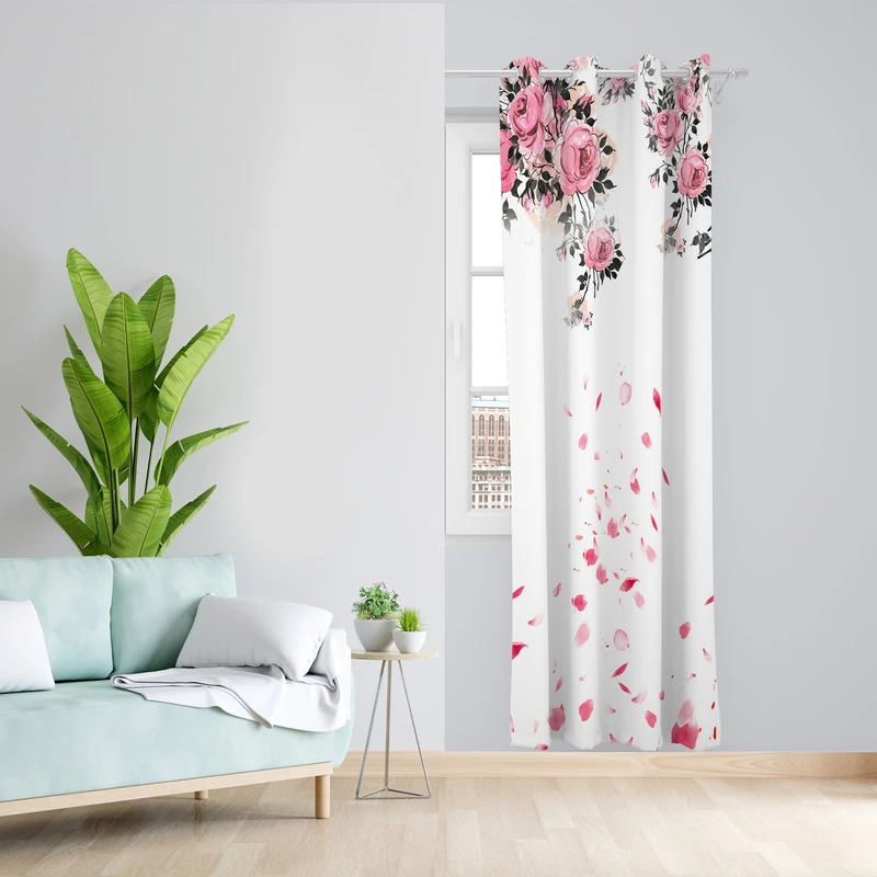 پرده طرح گل رز مدل مخمل پانچی کد 4087 z سایز 140x200 سانتی متر