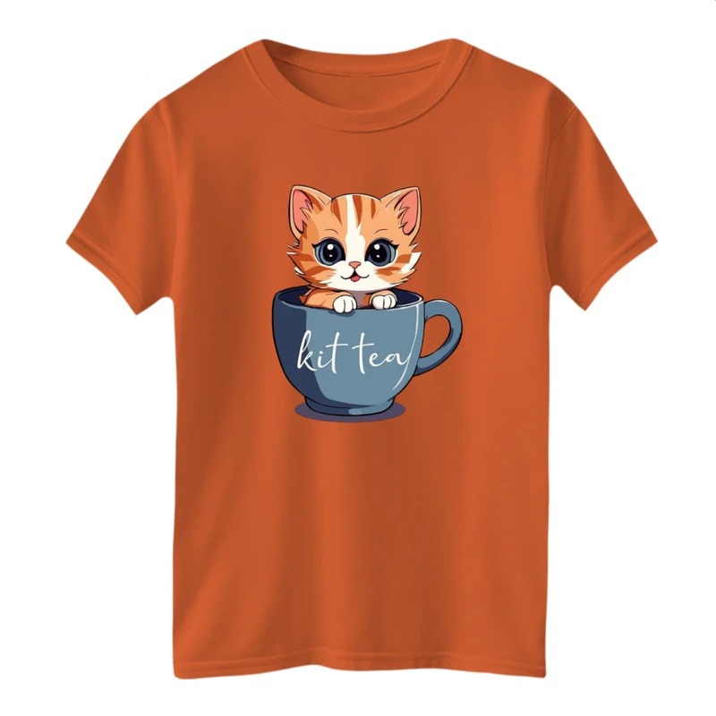 تی شرت آستین کوتاه بچگانه مدل گربه و فنجان