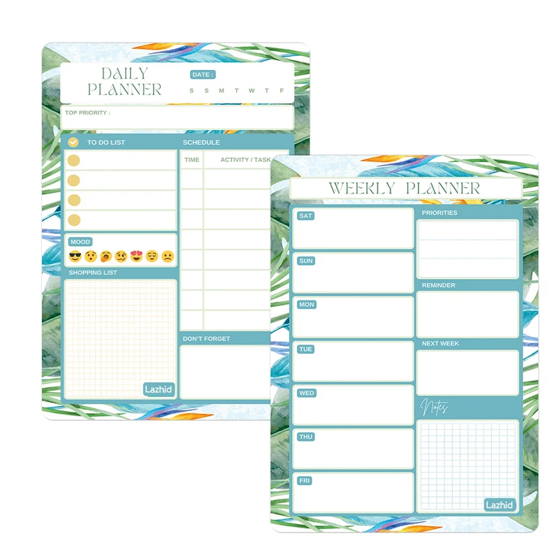 تخته وایت برد لاژید مدل آهنربایی طرح پلنر روزانه و هفتگی مدل آهنربایی سایز 20X30 سانتیمتر مجموعه 2 عددی