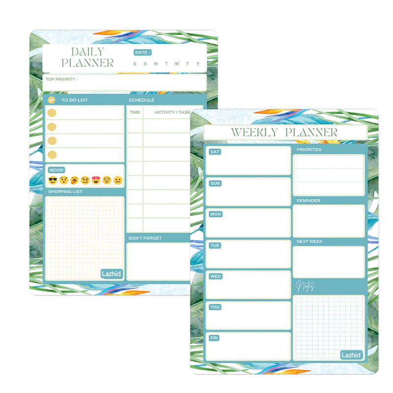 تخته وایت برد لاژید مدل آهنربایی طرح پلنر روزانه و هفتگی مدل آهنربایی سایز 20X30 سانتیمتر مجموعه 2 عددی