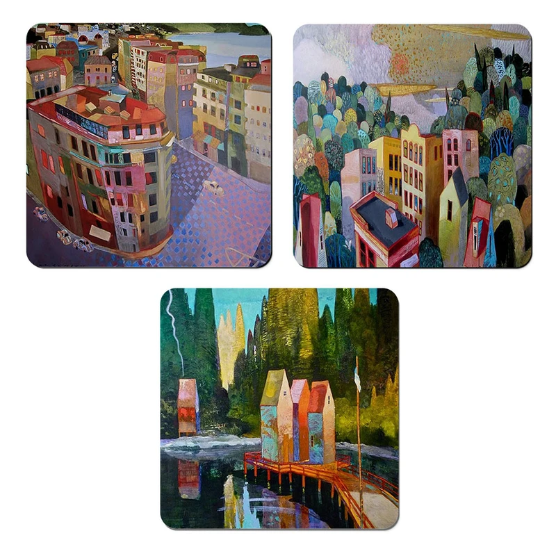 مگنت صباطرح مدل نقاشی شهر کد M1310 مجموعه 3 عددی