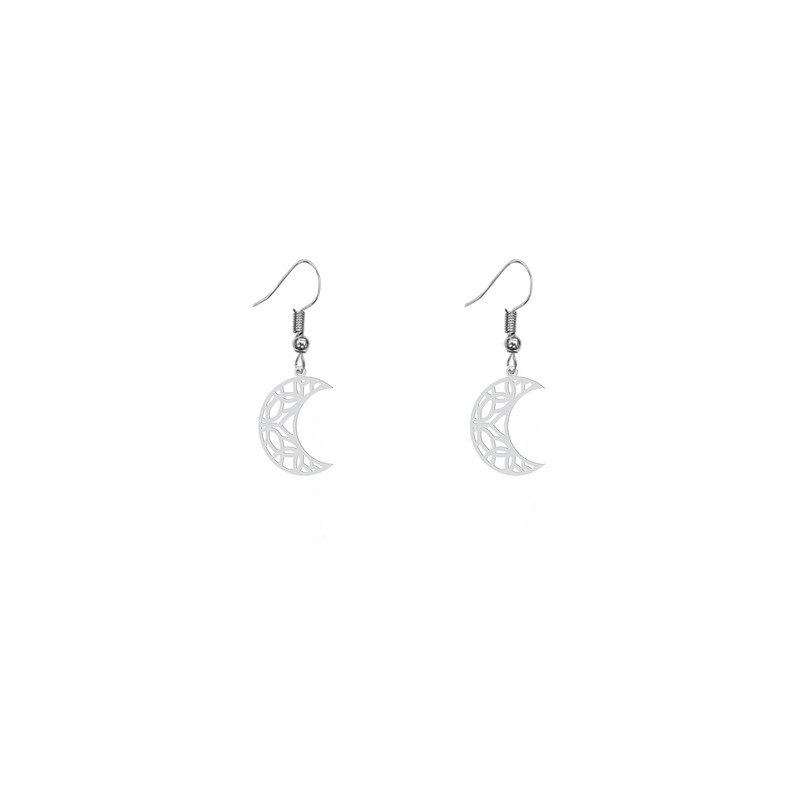 گوشواره نقره زنانه هایکا طرح ماه و گل مدل n.ha625