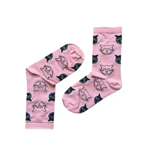 جوراب مدل ساق دار طرح گربه رنگ صورتی