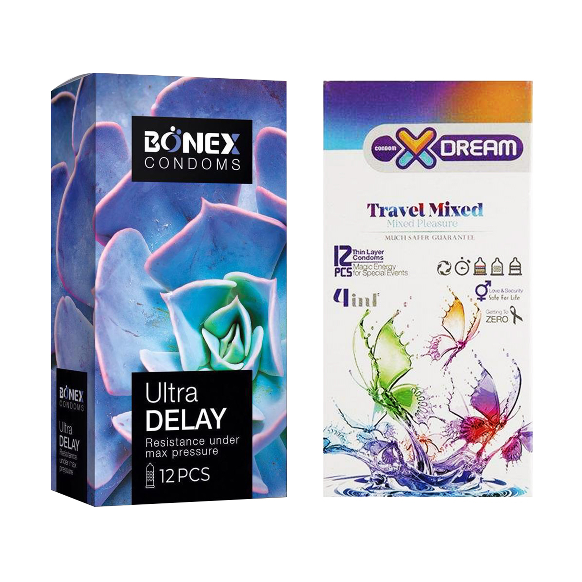 کاندوم بونکس مدل Ultra Delay بسته 12 عددی به همراه کاندوم ایکس دریم مدل Travel Mixed بسته 12 عددی