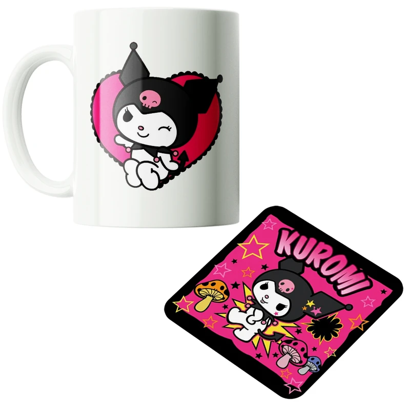 ماگ پاد آفرین مدل کارتونی سانریو کرومی مای ملودی هلوکیتی کد PZ097 به همراه زیرلیوانی