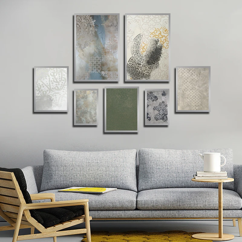 تابلو بکلیت طرح سنتی و خطاطی مدل SI-3420 فریم نقره ای مجموعه 7 عددی