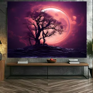 تابلو بوم طرح مخمل درخت خشکیده مدل ماه کامل کد BK23447