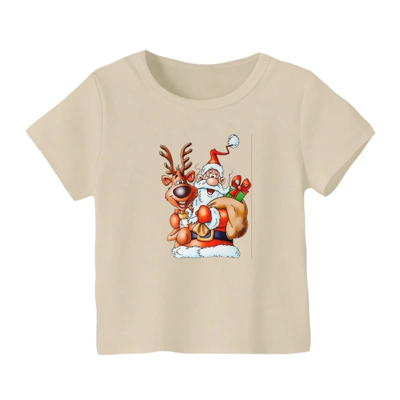 تی شرت آستین کوتاه بچگانه مدل بابانوئل و گوزن کریسمس کد 8
