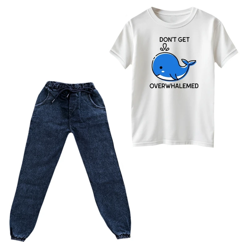 ست تی‌شرت و شلوار پسرانه مدل نهنگ کد ۵