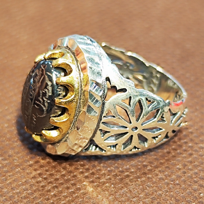 انگشتر نقره مردانه نقره جات بافندگان مدل سنگ حدید هفت جلاله کد 254