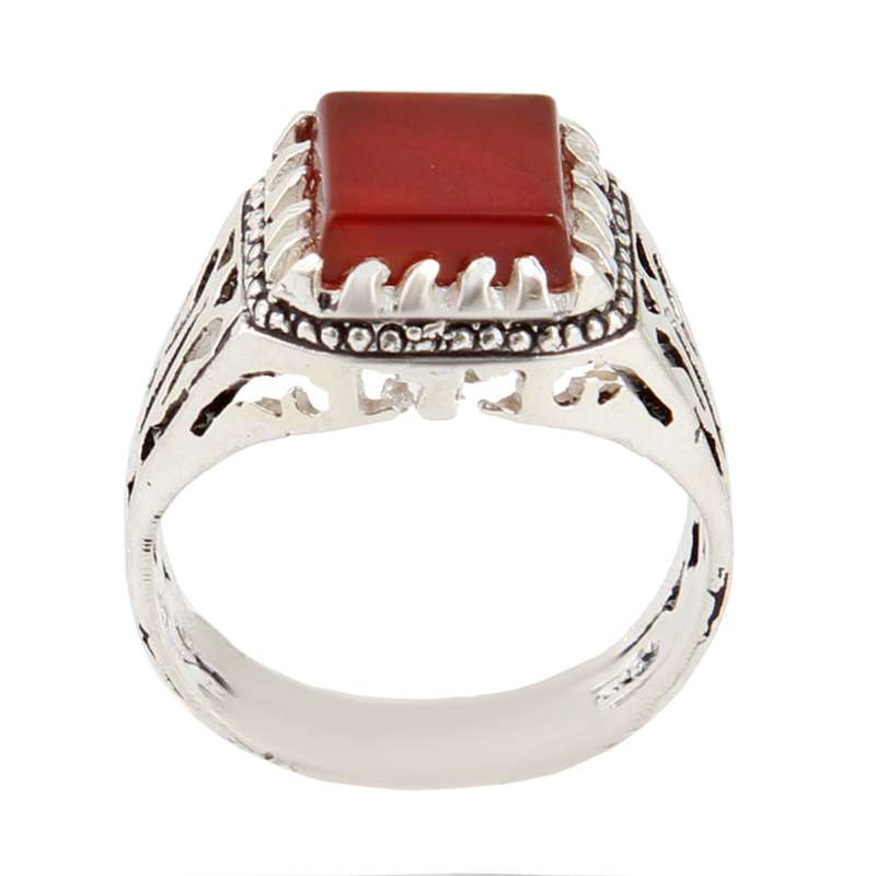 انگشتر نقره مردانه بازرگانی میلادی مدل سنگ عقیق یمنی رکاب سیلندری کد AM_2873