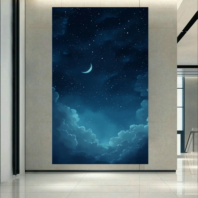  تابلو بوم طرح مخمل آسمان ابری مدل شب مهتابی کد AR303369