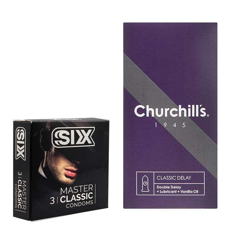 کاندوم چرچیلز مدل Classic Delay بسته 12 عددی به همراه کاندوم سیکس مدل کلاسیک بسته 3 عددی 