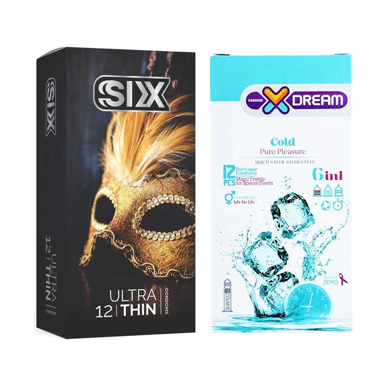 کاندوم سیکس مدل Ultra Thin بسته 12 عددی به همراه کاندوم ایکس دریم مدل Cold بسته 12 عددی